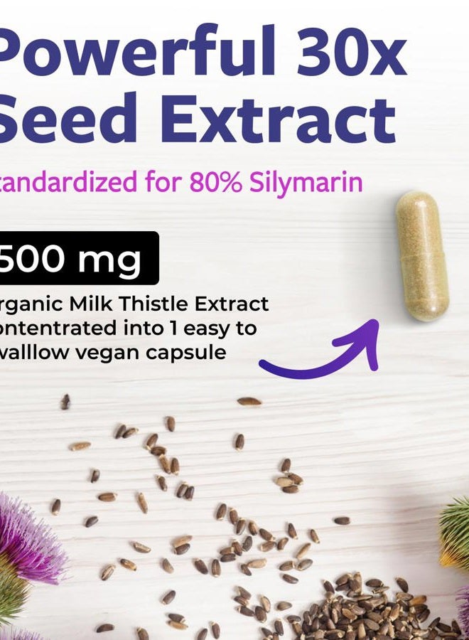 PURE CO Organic Milk Thistle Extract (80% Silymarin) Super Concentrate for 9,000mg of Thistle Seed Power Milk - Vegan - 60 Capsules (Pills) - Image 3
