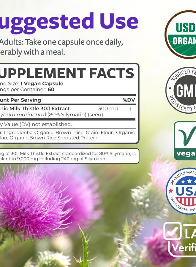 PURE CO Organic Milk Thistle Extract (80% Silymarin) Super Concentrate for 9,000mg of Thistle Seed Power Milk - Vegan - 60 Capsules (Pills) - Image 4