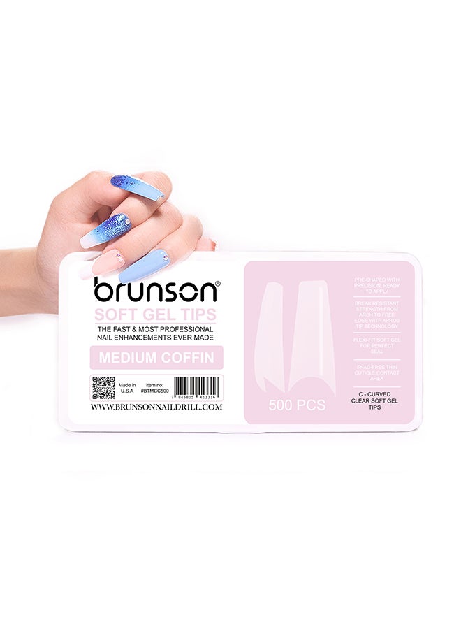 brunson False Nail Tips Soft Gel Extension Clear Medium Coffin 550 Pieces BTMCC500 - Image 2