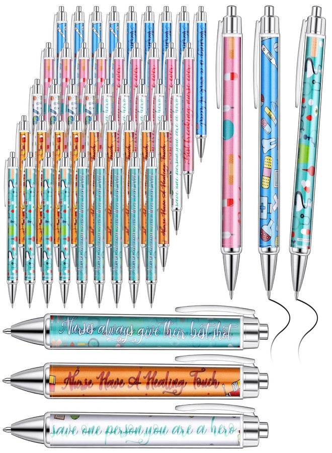 Jetec 50 Pcs Nurse Week Pens Ballpoint Bulk CNA Gift Appreciation Ink Funny Pens Set Medical Greeting Message Best Nursing for Students Assistant Clinic Staff Coworker (Stylish Style) - Image 1