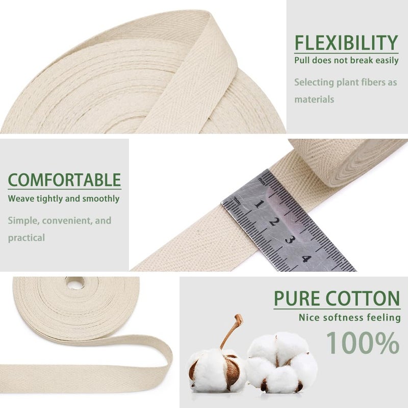 SEMINI 100% Natural Cotton Beige Twill Tape 10 Yards 1'' Herringbone Webbing Ribbon for Edge Binding Sewing Dressmaking Craft (Twill Beige, 1'' 10yards) - Image 3