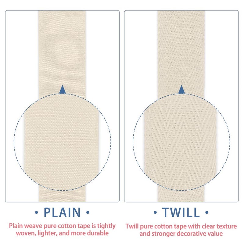 SEMINI 100% Natural Cotton Beige Twill Tape 10 Yards 1'' Herringbone Webbing Ribbon for Edge Binding Sewing Dressmaking Craft (Twill Beige, 1'' 10yards) - Image 4