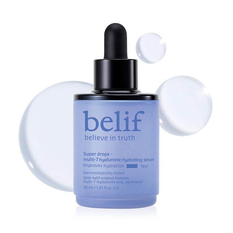 belif Super Drops Multi7 Hyaluronic Hydrating Serum  24hr Moisturization Hyaluronic Acid Panthenol Lightweight Daily Essence  Korean Skincare 101 fl oz