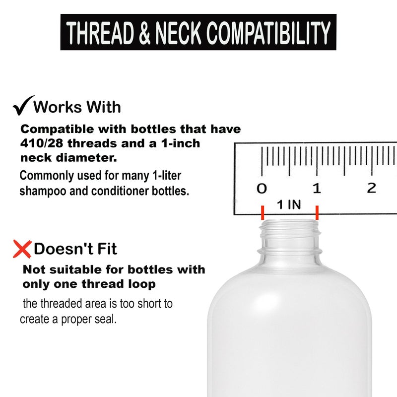 vigor path Universal Shampoo/Conditioner Dispenser Pump for Bottles, Leak Proof, Pump Top Fits 1 L/33.8 oz Bottles, 28/410 Neck Size, (White - Pack of 2) - Image 4