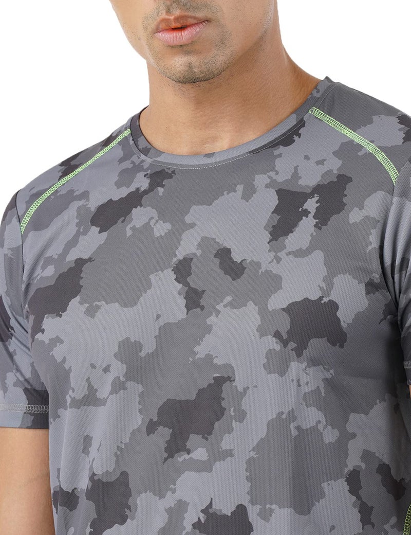 Pump'd Athleisure Men's Camouflage Print T-Shirt for Gym -DryTech, Anti-Odor, Lightweight, Soft Seams, UV Protect (Whacky Black, L) - Image 4