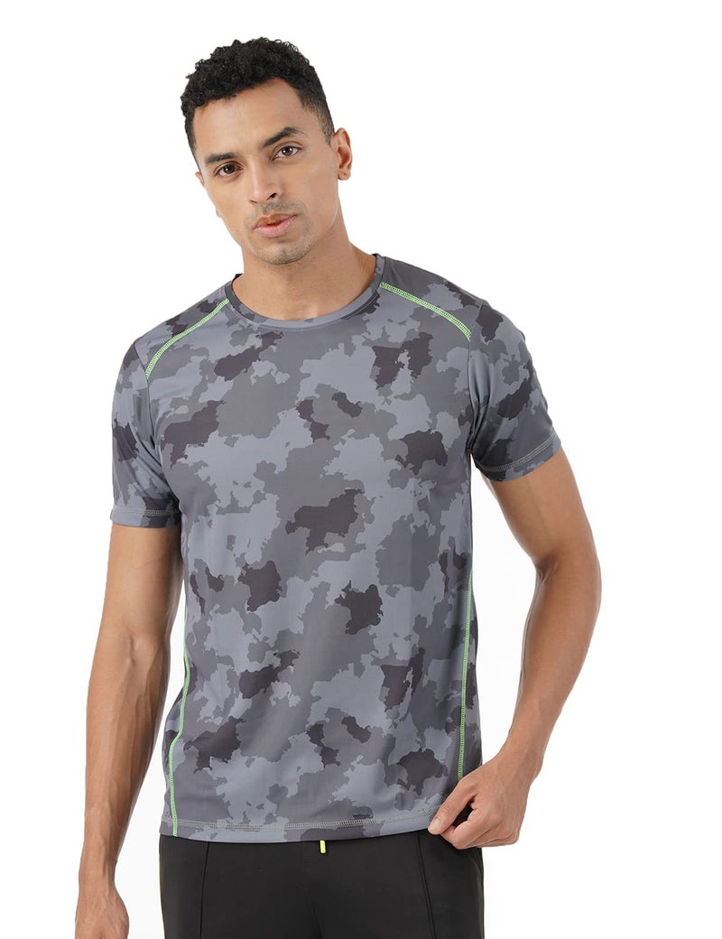 Pump'd Athleisure Men's Camouflage Print T-Shirt for Gym -DryTech, Anti-Odor, Lightweight, Soft Seams, UV Protect (Whacky Black, L) - Image 1