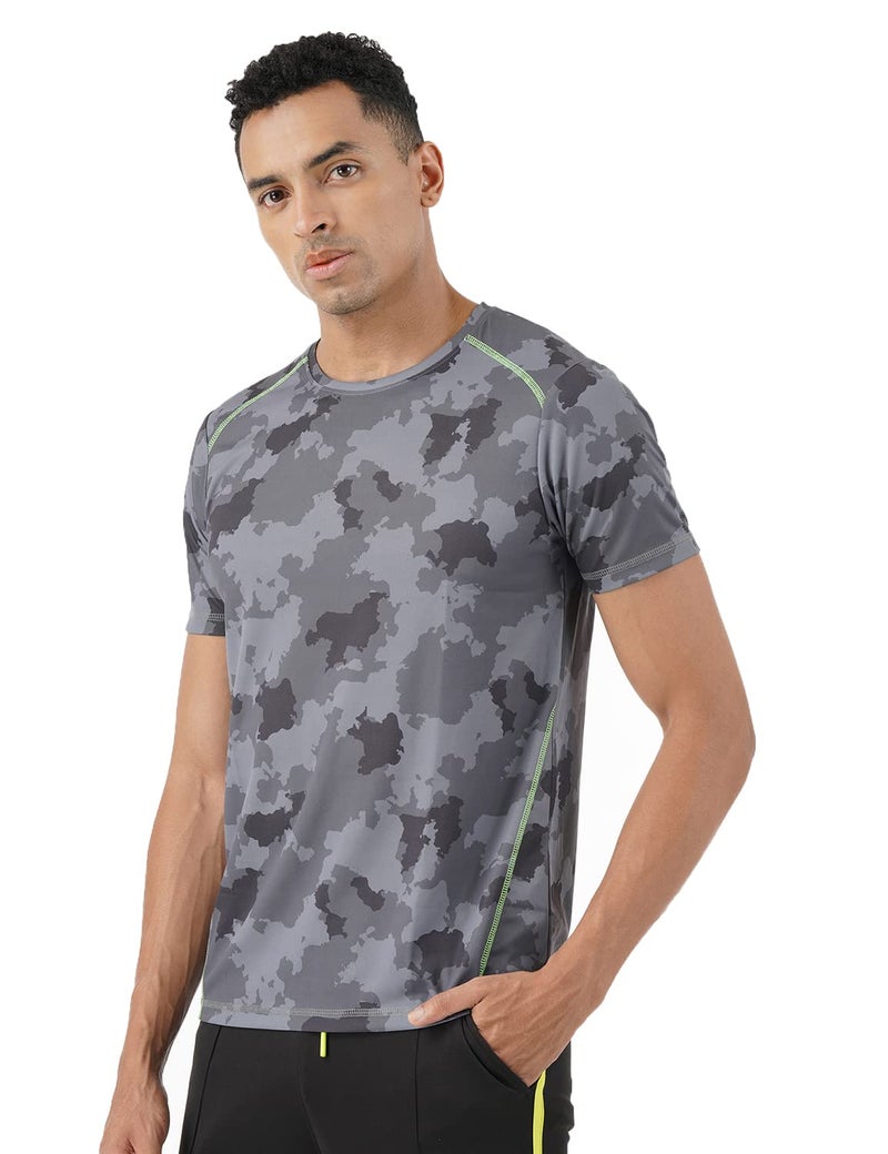 Pump'd Athleisure Men's Camouflage Print T-Shirt for Gym -DryTech, Anti-Odor, Lightweight, Soft Seams, UV Protect (Whacky Black, L) - Image 3