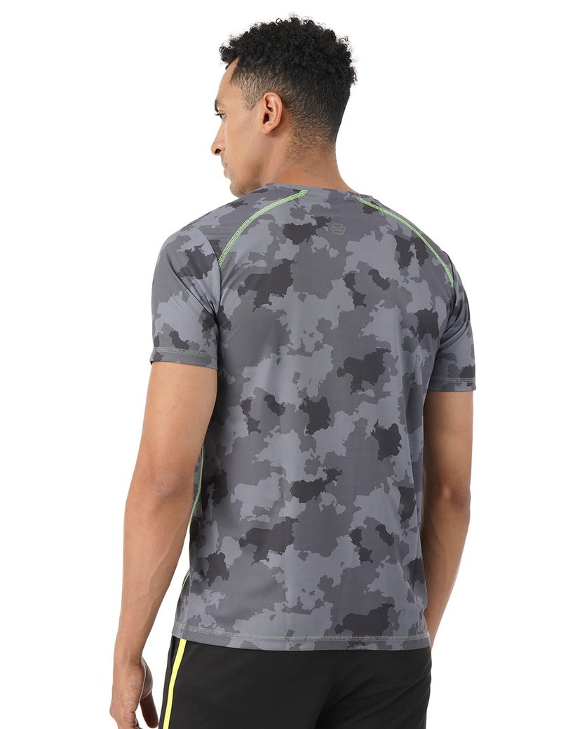 Pump'd Athleisure Men's Camouflage Print T-Shirt for Gym -DryTech, Anti-Odor, Lightweight, Soft Seams, UV Protect (Whacky Black, L) - Image 2