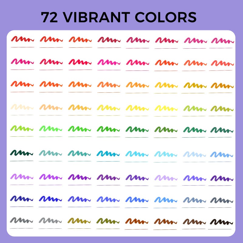 Artecho 72 Colors Markers for Adult Coloring Books, Dual Tip Markers for School, Fine and Brush Tip for Adults Coloring Books, Calligraphy, Drawing, Sketching - Image 2