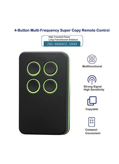 Garage Door Gate Opener Remotes Universal Duplicator - Multi Code | Black | Frequency 280-868mhz Key Fob