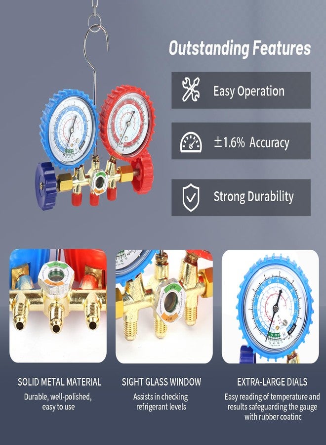 PB Motor Tech BMT PB Motor Tech AC Diagnostic Manifold Gauge Set for R134A, R12, R22, R502 Refrigerants, Includes 4FT Three-Color Hoses and 2 Quick Couplers - Automotive & Household AC Maintenance - Image 3