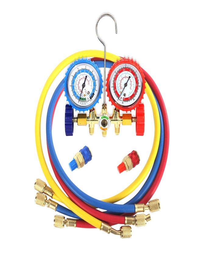 PB Motor Tech BMT PB Motor Tech AC Diagnostic Manifold Gauge Set for R134A, R12, R22, R502 Refrigerants, Includes 4FT Three-Color Hoses and 2 Quick Couplers - Automotive & Household AC Maintenance - Image 1