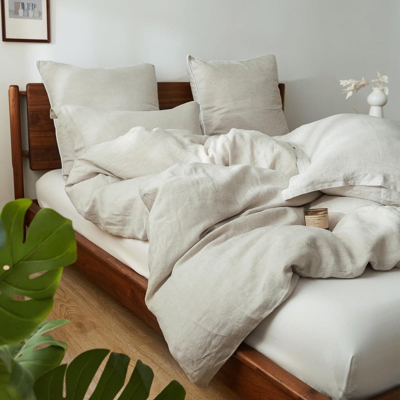 King Linens King Binens 100 ٪ French Linen Pillow Shams Style Basic - Pack of 2 - مغسول لونًا طبيعيًا طبيعية الكتان الناعم - الكتان 20 '× 26' ' - Image 5