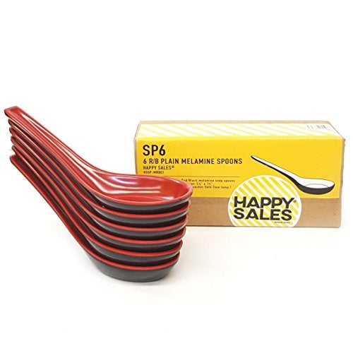 Happy Sales Melamine Soba, Rice Spoons, Chinese Won Ton Soup Spoon, Asian Red and Black, 6 Pack Plain Style - Image 2