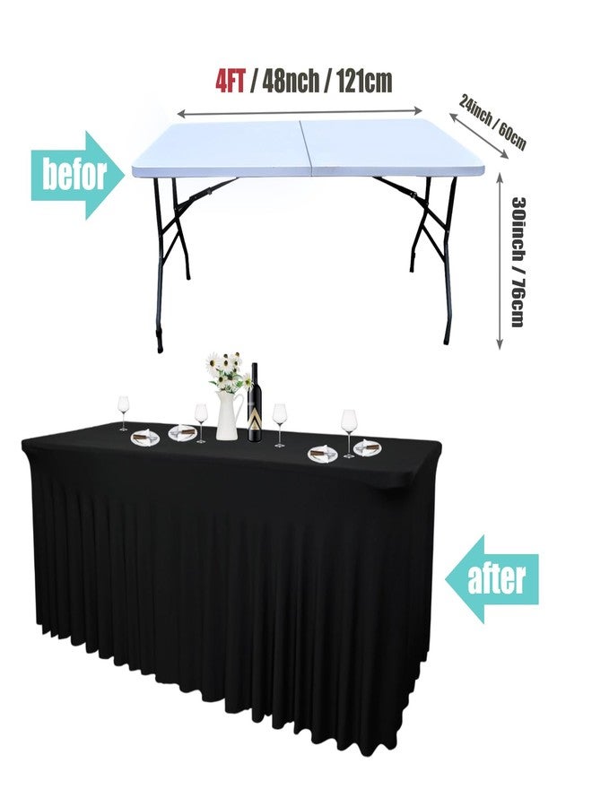 Yoquare 48''L x 24''W x 30''H Black Spandex Fitted Table Skirt | 4 Piece 4 Foot Stretch Table Cloth with Skirt for Trade Show, Banquet, Restaurant, Party, Events - Easy Care - Image 3