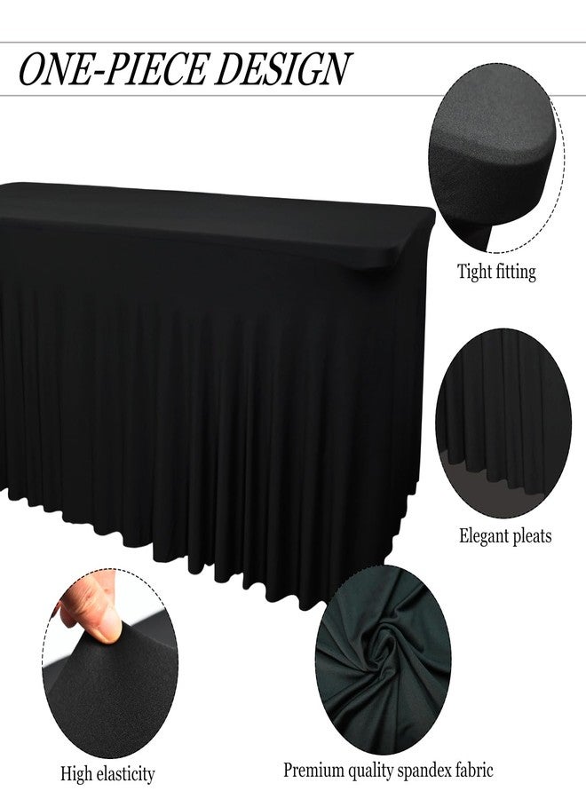 Yoquare 48''L x 24''W x 30''H Black Spandex Fitted Table Skirt | 4 Piece 4 Foot Stretch Table Cloth with Skirt for Trade Show, Banquet, Restaurant, Party, Events - Easy Care - Image 4