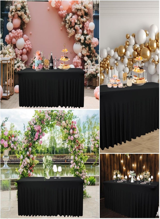 Yoquare 48''L x 24''W x 30''H Black Spandex Fitted Table Skirt | 4 Piece 4 Foot Stretch Table Cloth with Skirt for Trade Show, Banquet, Restaurant, Party, Events - Easy Care - Image 5