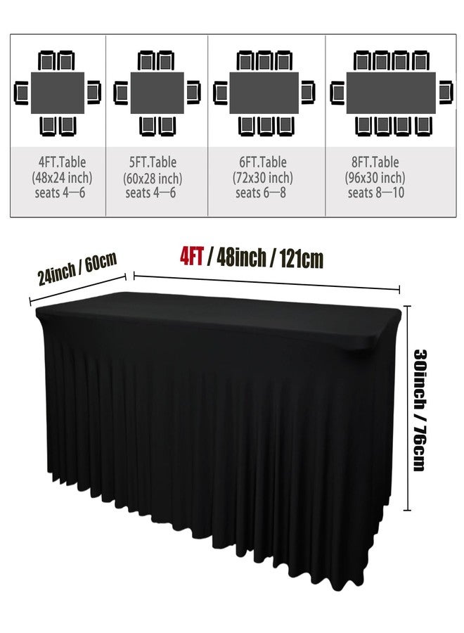 Yoquare 48''L x 24''W x 30''H Black Spandex Fitted Table Skirt | 4 Piece 4 Foot Stretch Table Cloth with Skirt for Trade Show, Banquet, Restaurant, Party, Events - Easy Care - Image 2