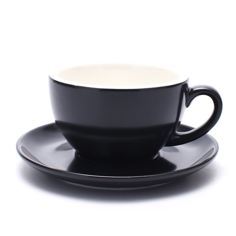 Coffeezone Latte Art Cup and Saucer Fine Porcelain for Latte  Cappuccino Mate for Coffee Shop and Barista Matte Black 105 oz