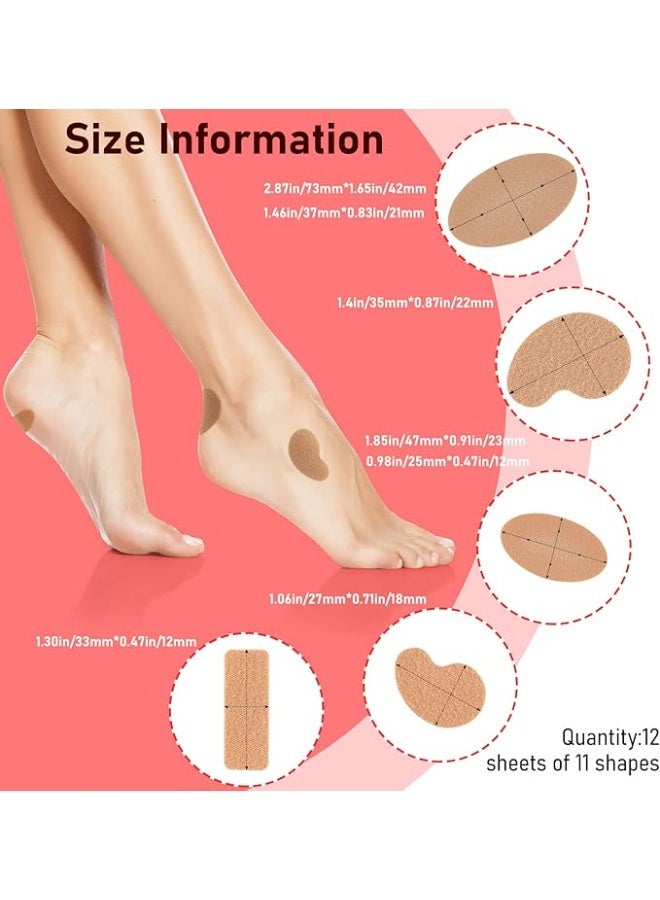 Moleskin Strips with Adhesive Blister Prevention Pads Mole Skin Tape Stickers for Feet Heel Shoes Padding,12 Sheets of 11 Shapes - Image 2