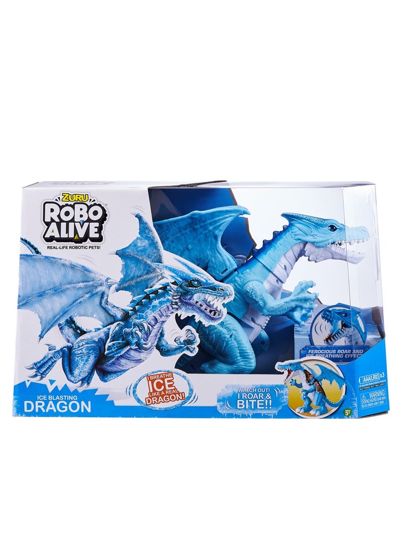 ROBO ALIVE ZURU ROBO ALIVE ROBOTIC-SERIES1 Fire Breathing Roaring Dragon (BLUE) for Ages 3+  - Image 1