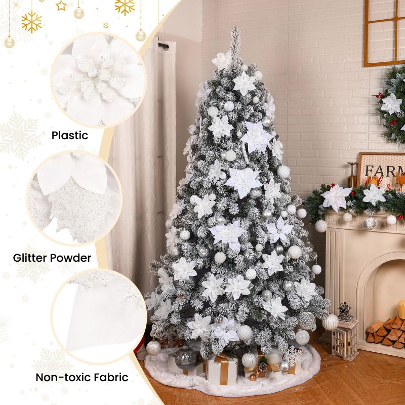 Alupssuc Alupssuc 20 Pcs 6'' White Glitter Poinsettia Artificial Christmas Flowers with Clips Artificial Flowers for Home Xmas Tree Ornaments Wreath Garland Decoration Wedding Party Decor White  - Image 5