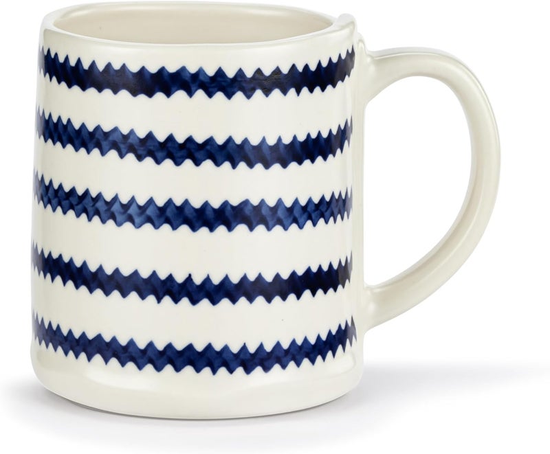DEMDACO Coffee Cup Mug For Your Favorite Morning Brew 14 Ounce Ceramic Stoneware Blue Zig Zag Stripe - Image 1