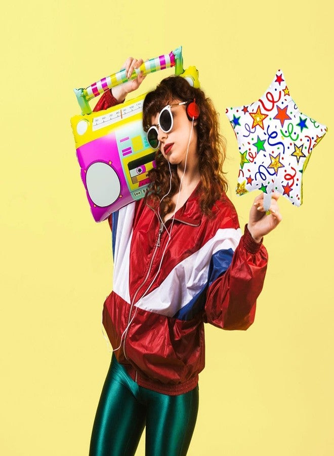 FI - FLICK IN Latex 21 Pcs Lets Disco Retro Party Decorations Radio Music Foil Balloons Lets Party Back to 90s Theme Lets Disco Balloon Decoration Confetti & Chrome Balloons (Pack of 21, Multicolor) - Image 4