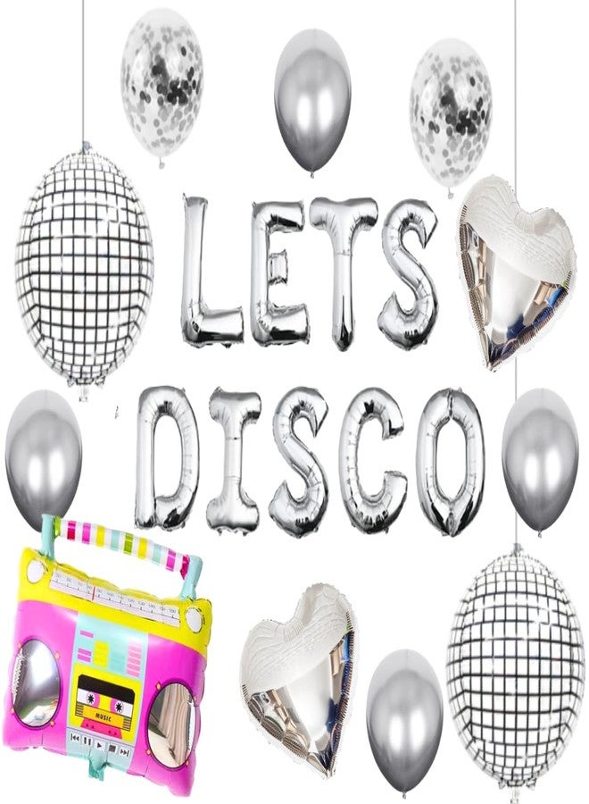 FI - FLICK IN Latex 21 Pcs Lets Disco Retro Party Decorations Radio Music Foil Balloons Lets Party Back to 90s Theme Lets Disco Balloon Decoration Confetti & Chrome Balloons (Pack of 21, Multicolor) - Image 1