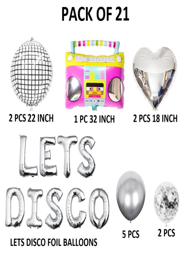 FI - FLICK IN Latex 21 Pcs Lets Disco Retro Party Decorations Radio Music Foil Balloons Lets Party Back to 90s Theme Lets Disco Balloon Decoration Confetti & Chrome Balloons (Pack of 21, Multicolor) - Image 2