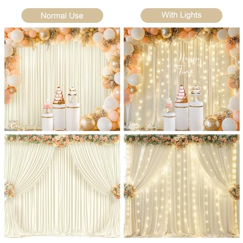 PARTISKY Beige Backdrop Curtains with Lights String for Parties,10x10FT Wrinkle Free Polyester Wedding Photo Backdrop Curtains for Baby Shower Birthday Ceremony Reception Home Party Decorations - Image 3