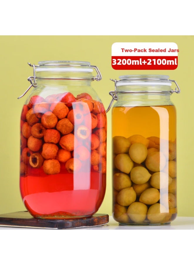 Scybe Xibei Glass Storage Jars, Airtight Containers, Glass Bottles For Honey, Jam, Pickles, Pan 3.2l + Si 2.1l - Image 1