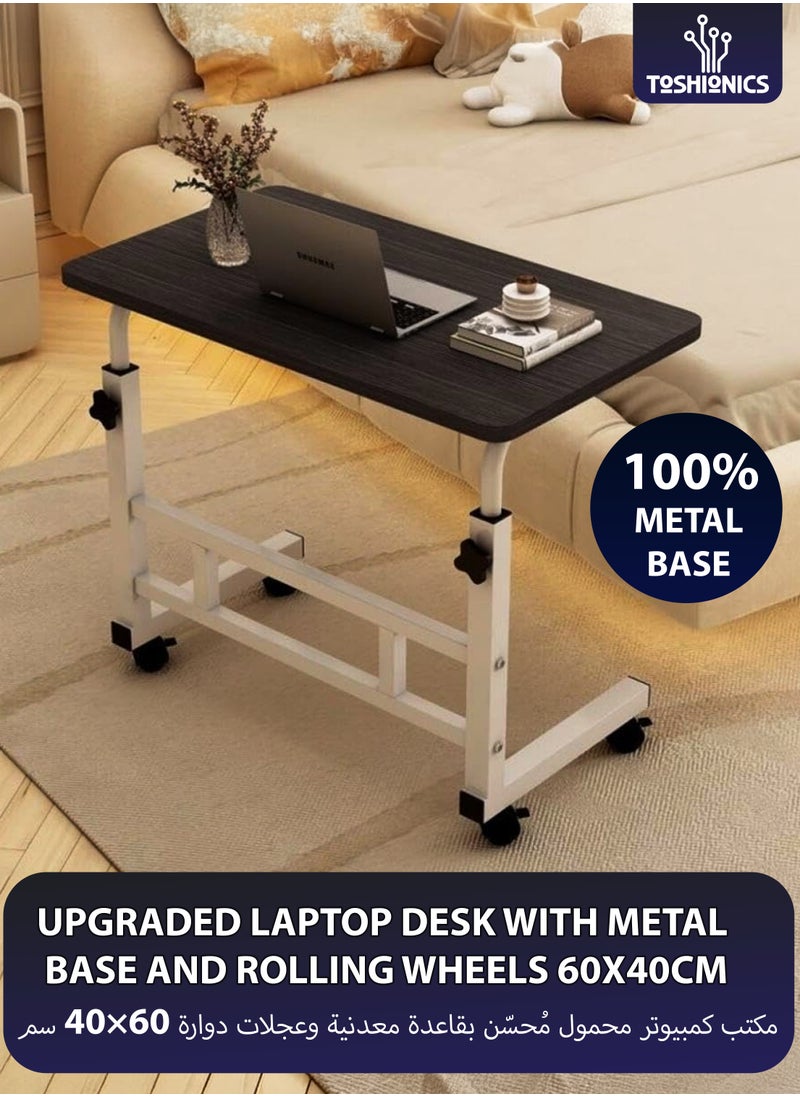 Toshionics - Upgraded Metal Base Adjustable Height Multipurpose Laptop Table with Wheels Mobile Computer Desk for Work from Home Study Gaming Portable Overbed Table Sofa Table Bedside Desk Rolling Workstation for Home and Office Use - Image 1