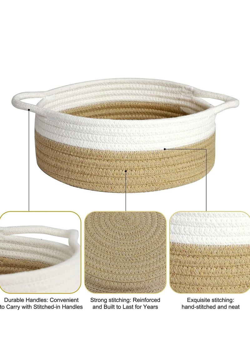 5 Piece Round Small Woven Baskets Set Cotton Rope Baskets For Organizing Fruits Remotes Key Tray Bowl for Entryway Desk Shallow Home Decor Cat Dog Gift  - Image 4