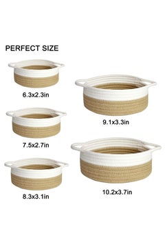 Generic 5 Piece Round Small Woven Baskets Set Cotton Rope Baskets For Organizing Fruits Remotes Key Tray Bowl for Entryway Desk Shallow Home Decor Cat Dog Gift  - Image 2