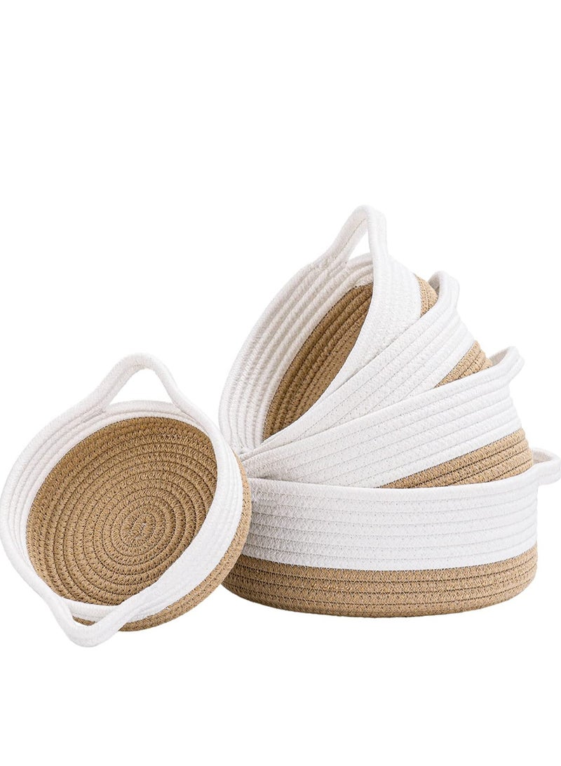 5 Piece Round Small Woven Baskets Set Cotton Rope Baskets For Organizing Fruits Remotes Key Tray Bowl for Entryway Desk Shallow Home Decor Cat Dog Gift  - Image 1