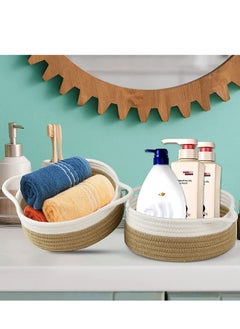 Generic 5 Piece Round Small Woven Baskets Set Cotton Rope Baskets For Organizing Fruits Remotes Key Tray Bowl for Entryway Desk Shallow Home Decor Cat Dog Gift  - Image 3