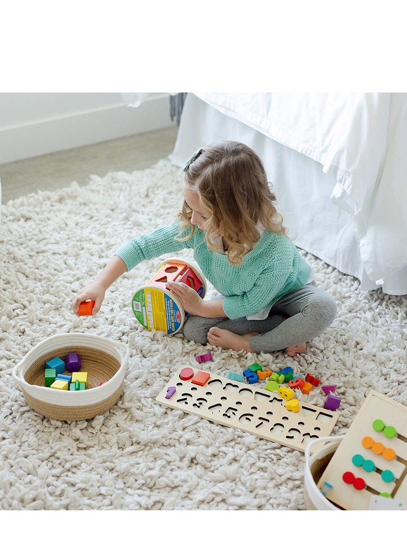 5 Piece Round Small Woven Baskets Set Cotton Rope Baskets For Organizing Fruits Remotes Key Tray Bowl for Entryway Desk Shallow Home Decor Cat Dog Gift  - Image 5