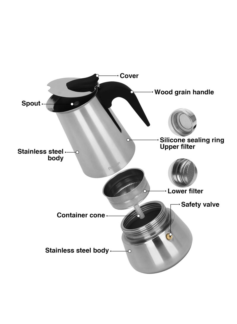 Fissman Coffee Maker, Moka Pot 450mL,  Espresso Maker Stovetop for 9-Cups, Stainless Steel Moka Stovetop Espresso Maker, Induction Bottom Compatible for all Cooktops  - Image 3