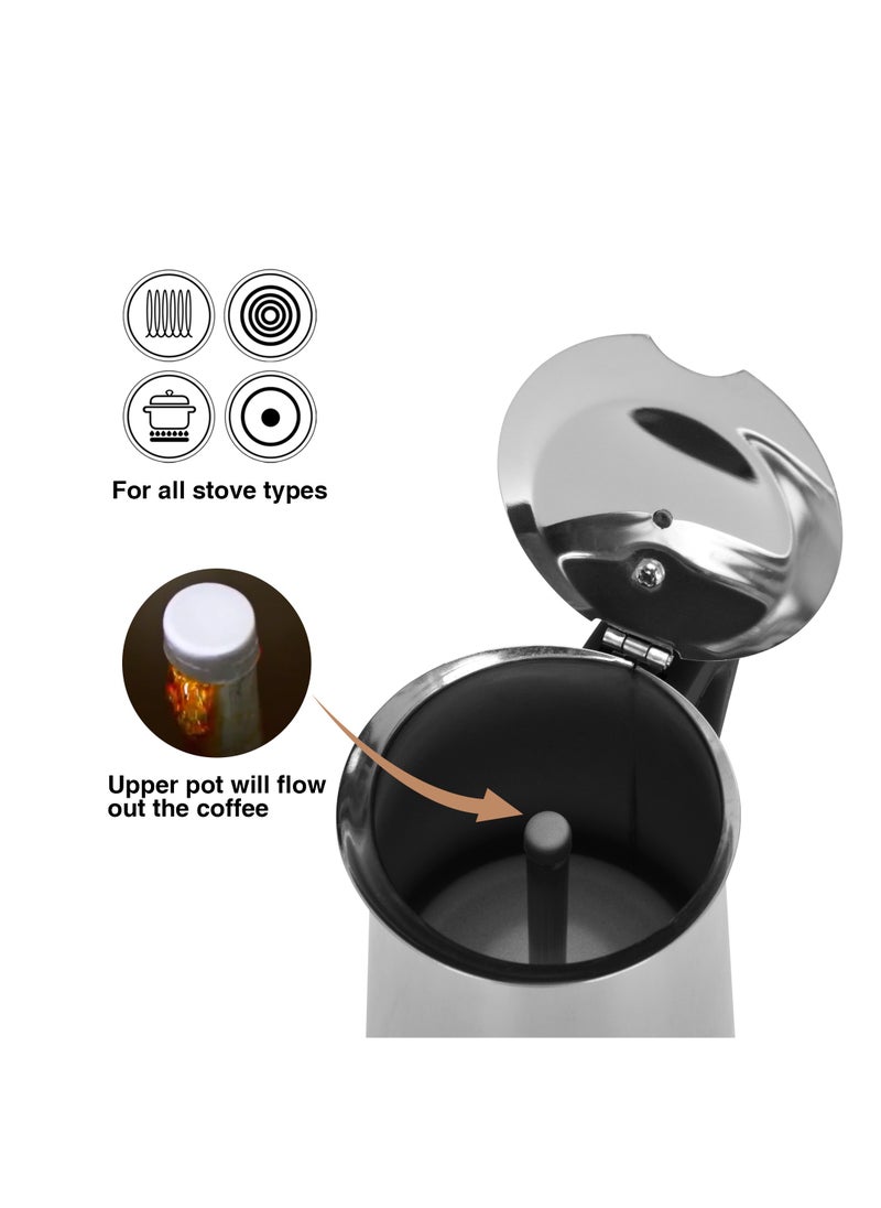 Fissman Coffee Maker, Moka Pot 450mL,  Espresso Maker Stovetop for 9-Cups, Stainless Steel Moka Stovetop Espresso Maker, Induction Bottom Compatible for all Cooktops  - Image 2