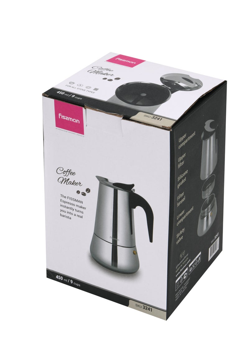 Fissman - Coffee Maker, Moka Pot 450mL,  Espresso Maker Stovetop for 9-Cups, Stainless Steel Moka Stovetop Espresso Maker, Induction Bottom Compatible for all Cooktops - Image 1