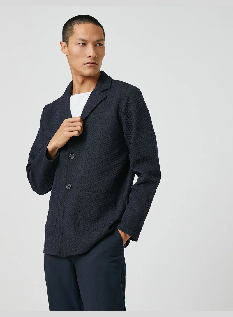 KOTON Basic Textured Jacket Wide Neck Buttoned Pocket Detailed