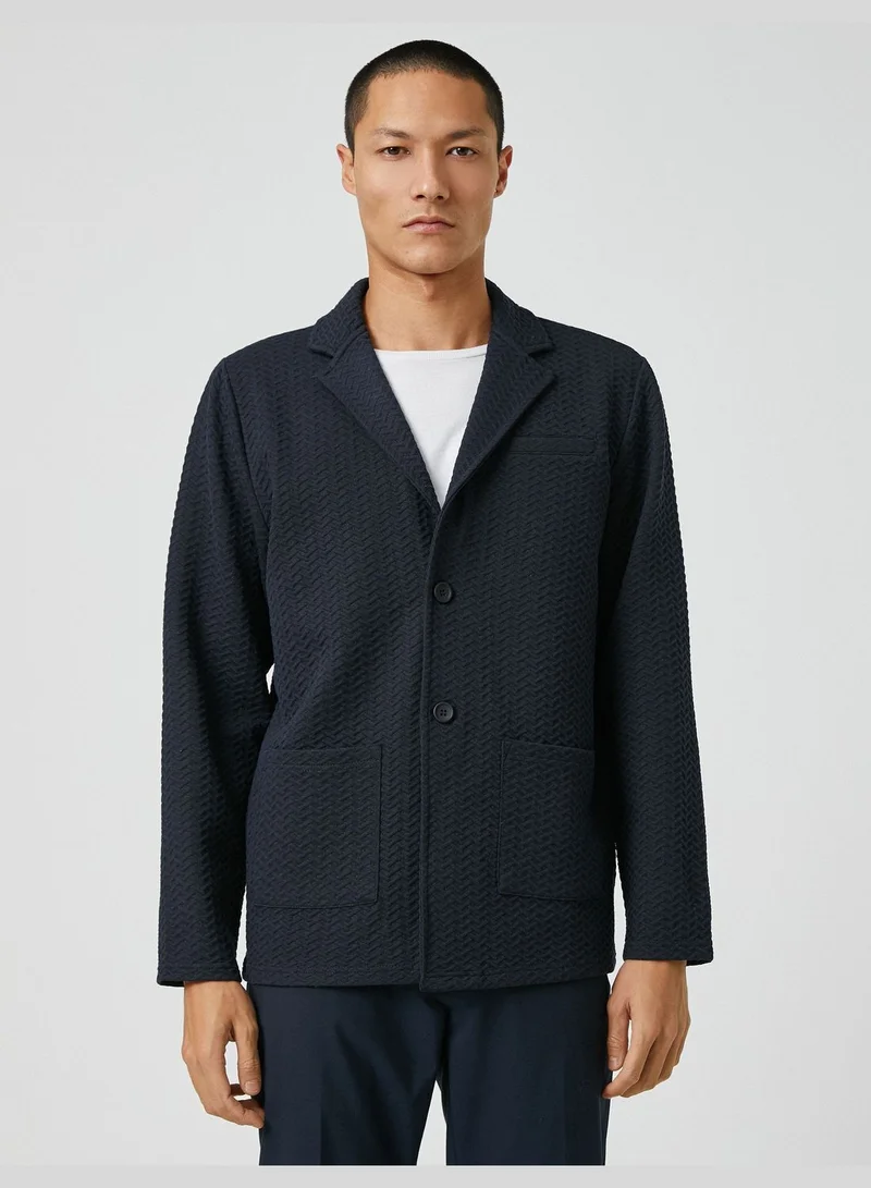 KOTON Basic Textured Jacket Wide Neck Buttoned Pocket Detailed