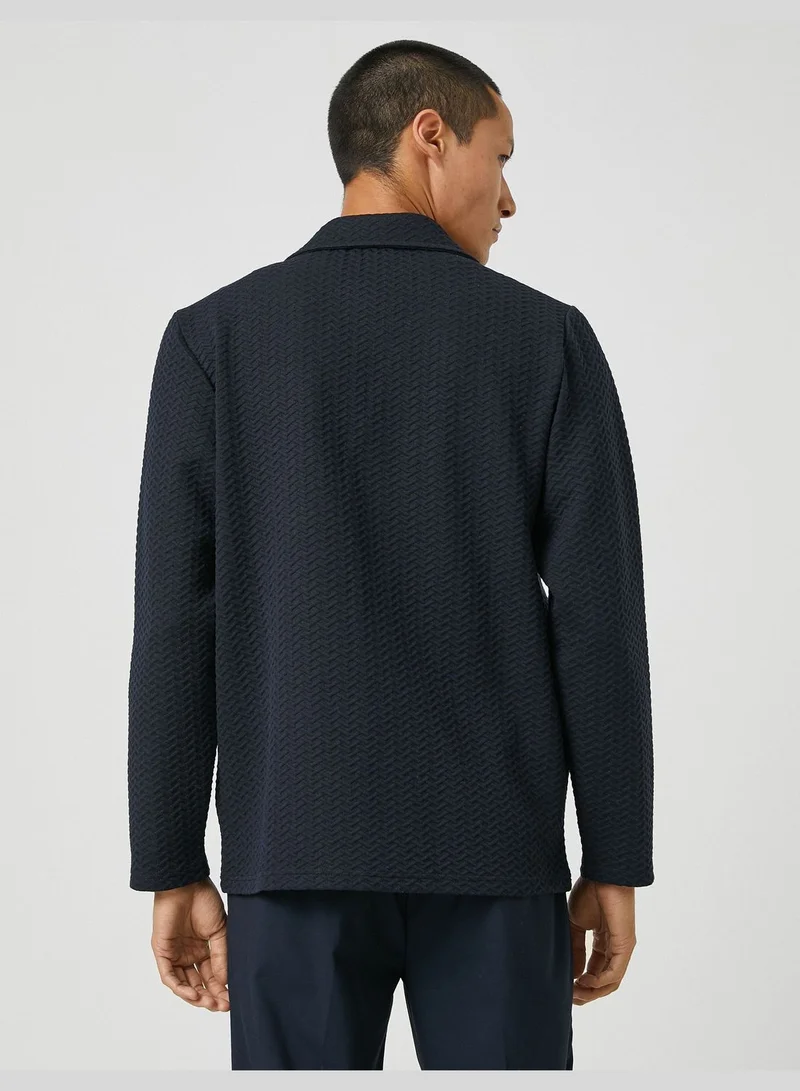 KOTON Basic Textured Jacket Wide Neck Buttoned Pocket Detailed