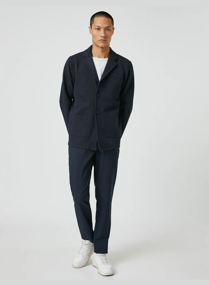 KOTON Basic Textured Jacket Wide Neck Buttoned Pocket Detailed