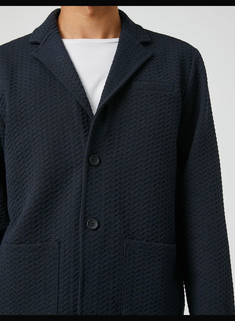 KOTON Basic Textured Jacket Wide Neck Buttoned Pocket Detailed
