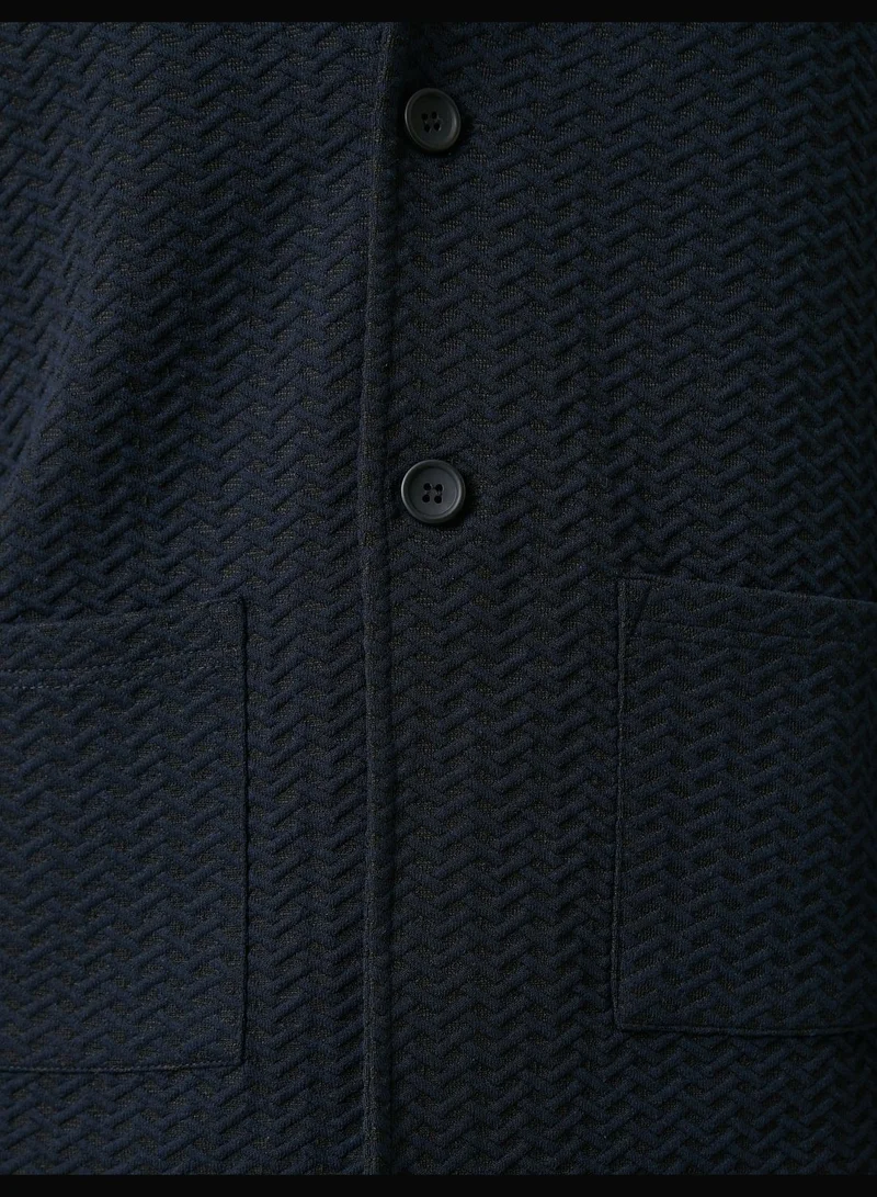 KOTON Basic Textured Jacket Wide Neck Buttoned Pocket Detailed