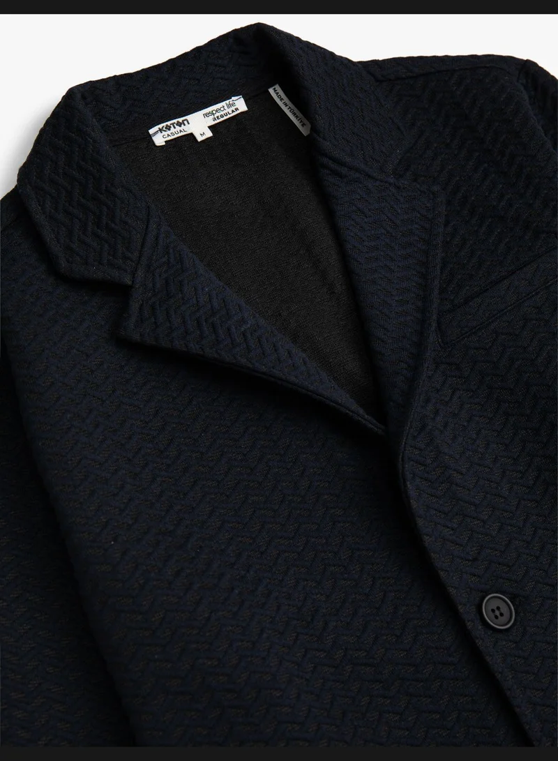 KOTON Basic Textured Jacket Wide Neck Buttoned Pocket Detailed