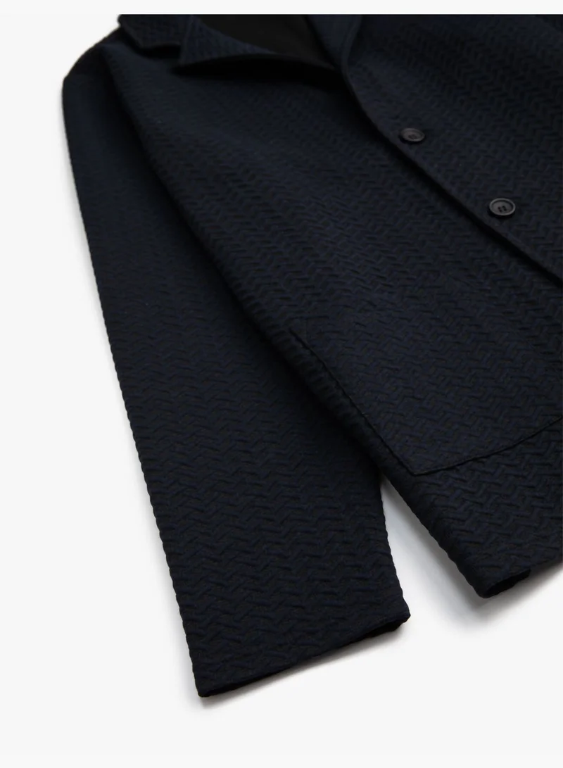KOTON Basic Textured Jacket Wide Neck Buttoned Pocket Detailed