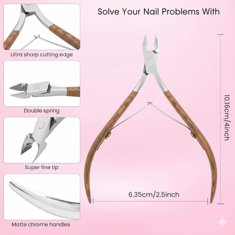 Trimmer Cuticle Nippers,Professional Stainless Steel Cuticle Cutter Cuticle Clippers Cuticle Remover,Pedicure Manicure Tools for Fingernails and Toenails(wood color) - Image 2
